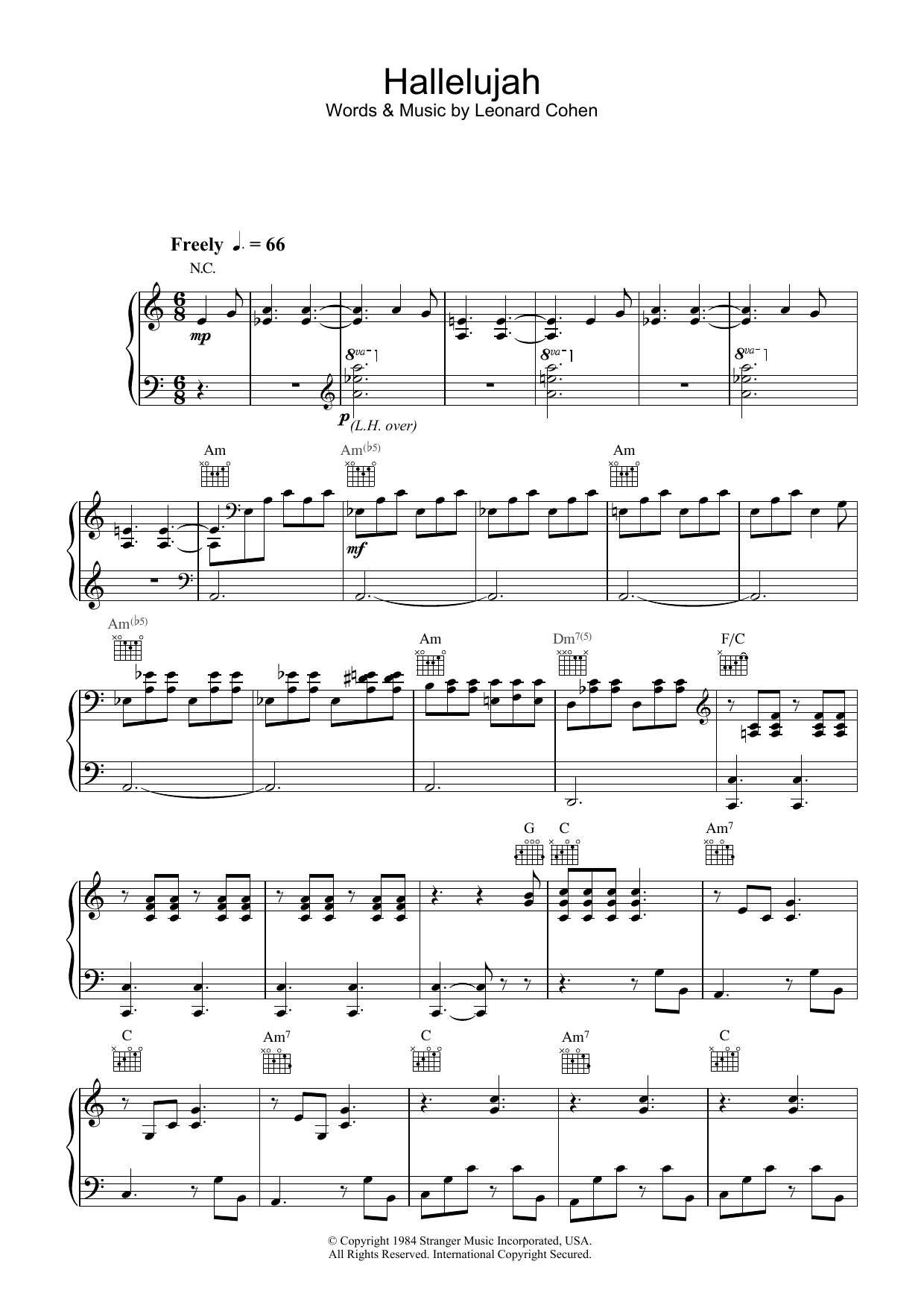 Jeff Buckley Hallelujah sheet music notes and chords arranged for Easy Piano