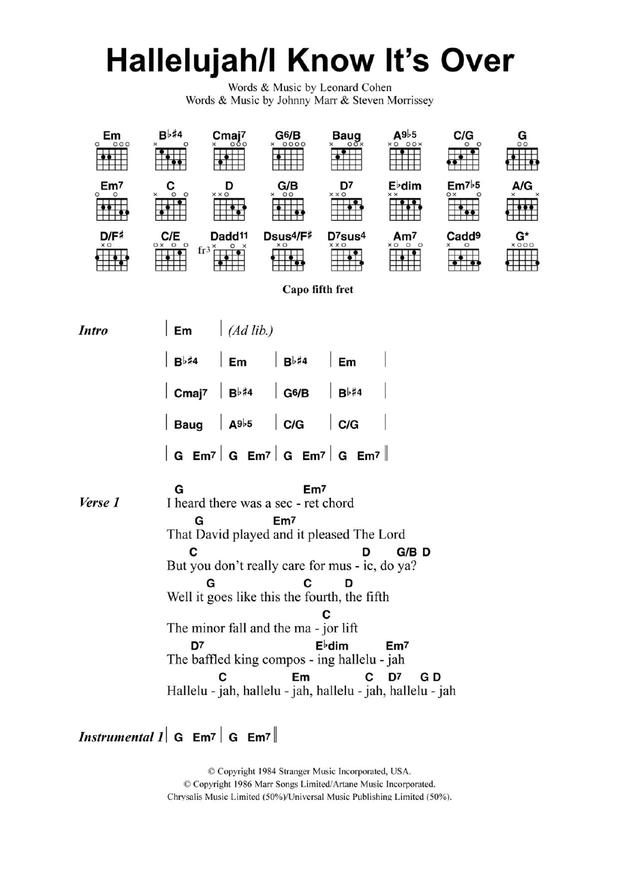 Jeff Buckley Hallelujah/I Know It's Over sheet music notes and chords arranged for Guitar Chords/Lyrics