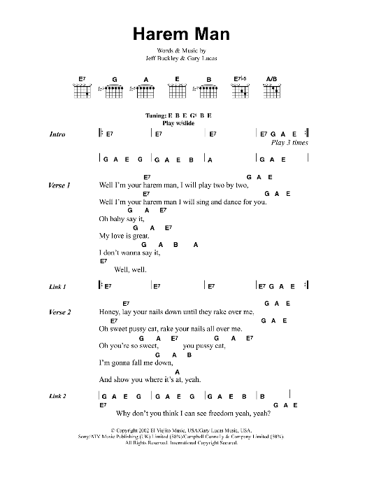 Jeff Buckley Harem Man sheet music notes and chords arranged for Guitar Chords/Lyrics