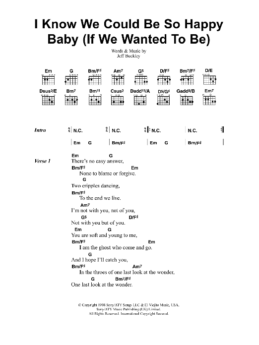 Jeff Buckley I Know We Could Be So Happy Baby (If We Wanted To Be) sheet music notes and chords arranged for Guitar Chords/Lyrics