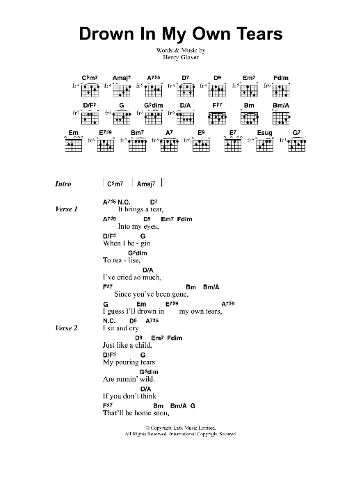 Jeff Buckley I'll Drown In My Own Tears sheet music notes and chords arranged for Guitar Chords/Lyrics