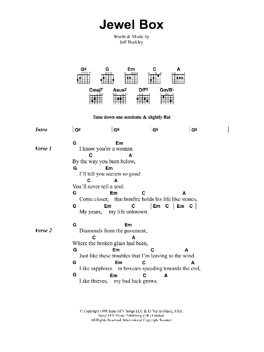 Jeff Buckley Jewel Box sheet music notes and chords arranged for Guitar Chords/Lyrics