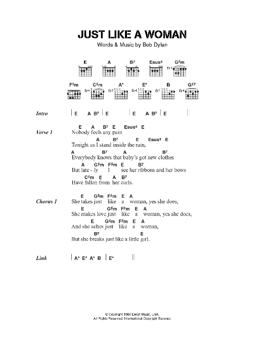 Jeff Buckley Just Like A Woman sheet music notes and chords arranged for Guitar Chords/Lyrics