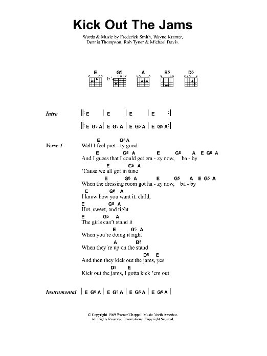Jeff Buckley Kick Out The Jams sheet music notes and chords arranged for Guitar Chords/Lyrics