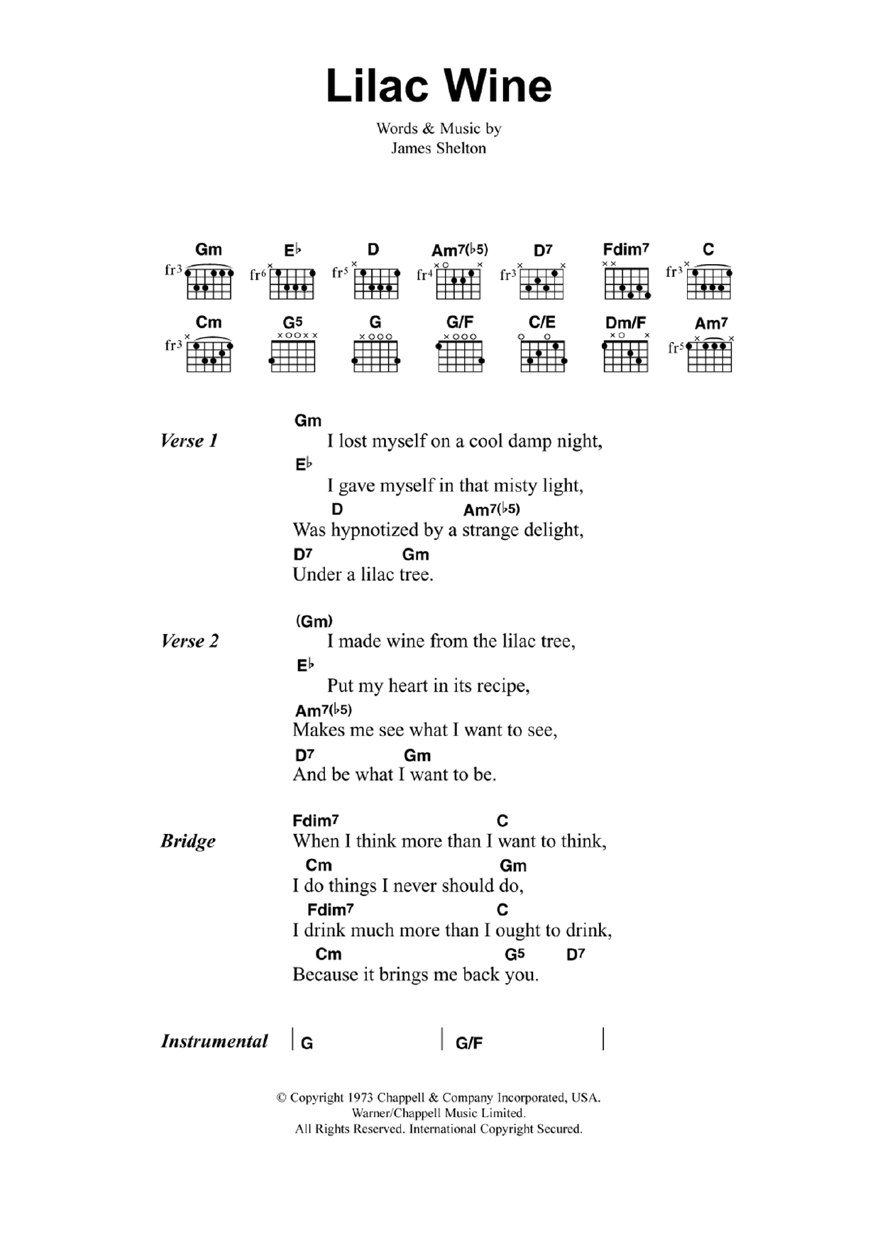 Jeff Buckley Lilac Wine sheet music notes and chords arranged for Guitar Chords/Lyrics