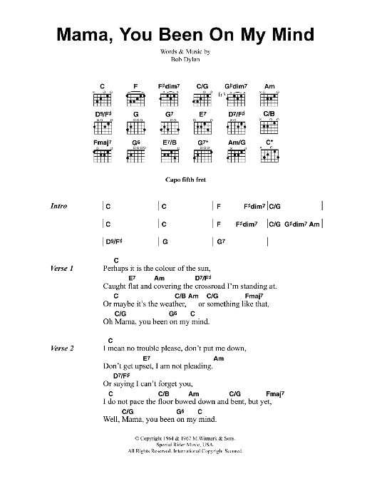 Jeff Buckley Mama, You Been On My Mind sheet music notes and chords arranged for Guitar Chords/Lyrics