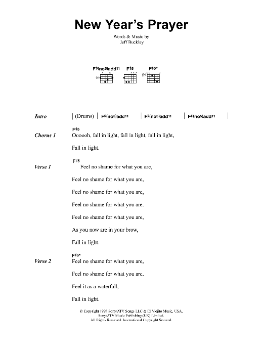 Jeff Buckley New Year's Prayer sheet music notes and chords arranged for Guitar Chords/Lyrics