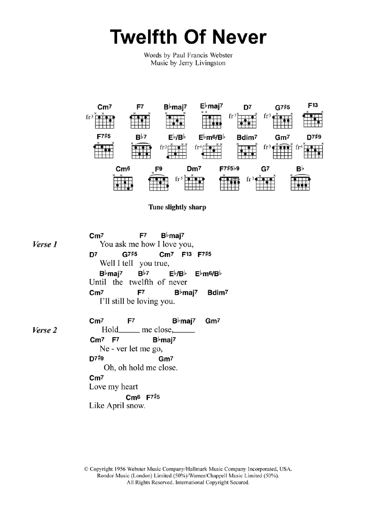 Jeff Buckley The Twelfth Of Never sheet music notes and chords arranged for Guitar Chords/Lyrics