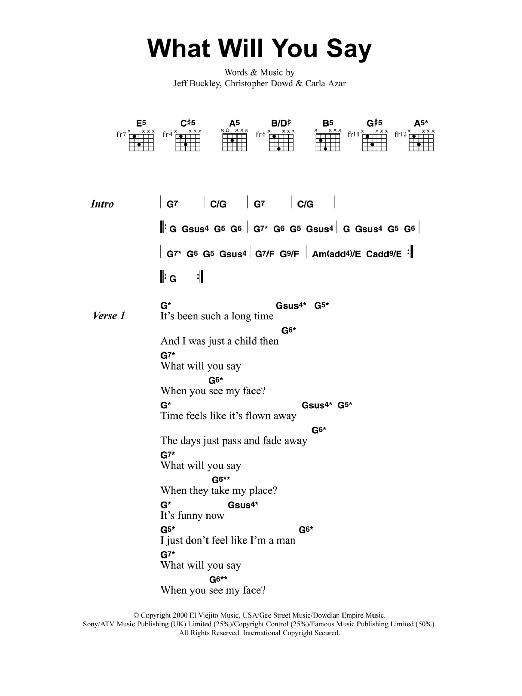 Jeff Buckley What Will You Say sheet music notes and chords arranged for Guitar Chords/Lyrics
