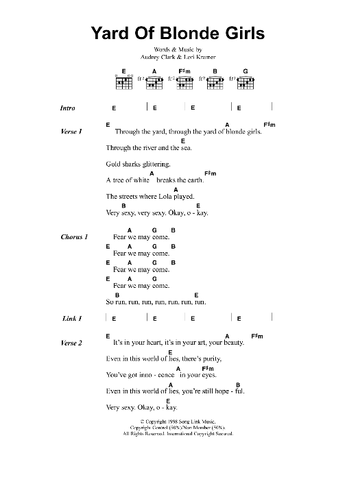 Jeff Buckley Yard Of Blonde Girls sheet music notes and chords arranged for Guitar Chords/Lyrics