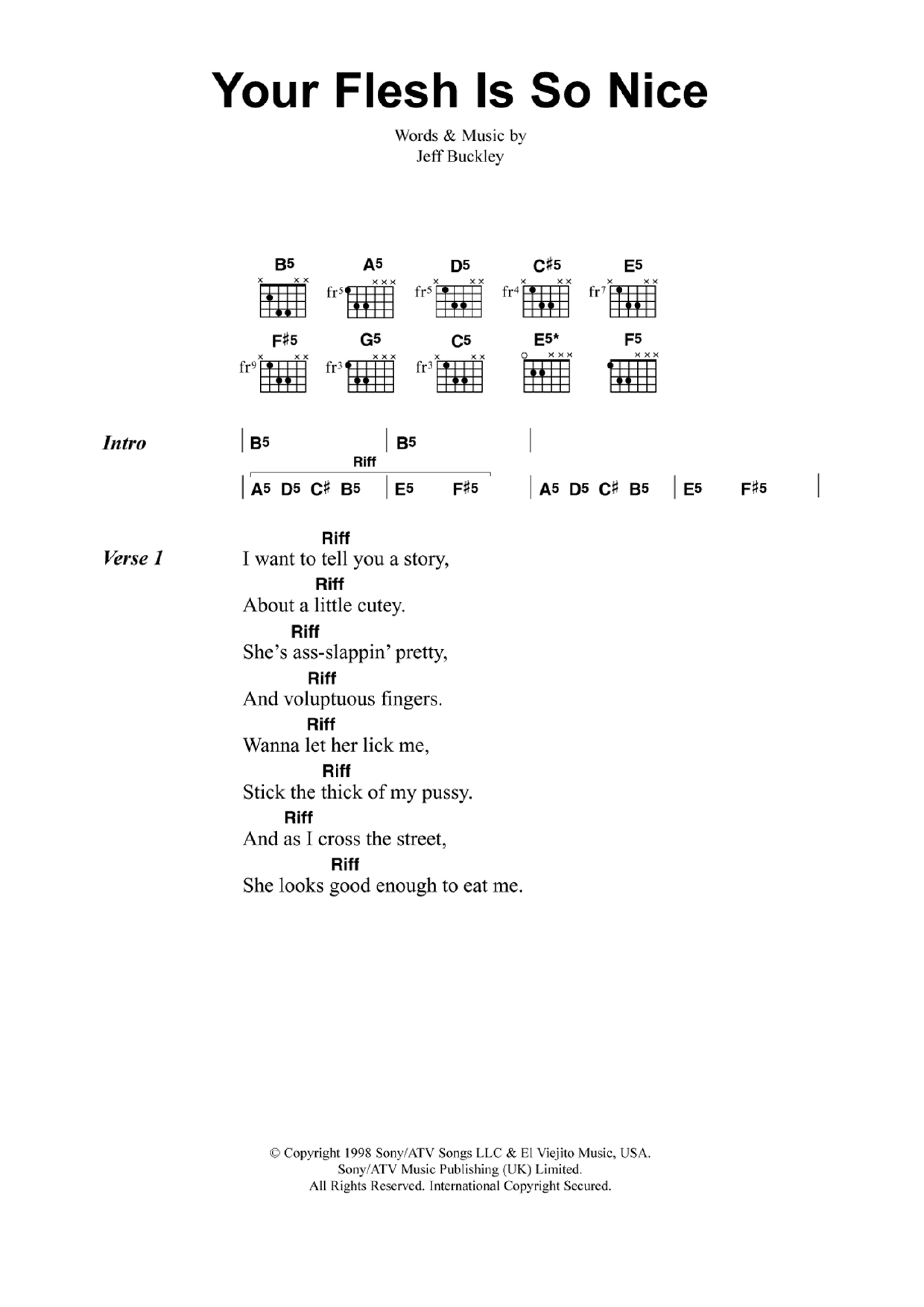 Jeff Buckley Your Flesh Is So Nice sheet music notes and chords arranged for Guitar Chords/Lyrics