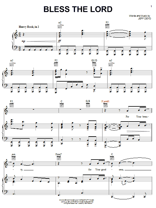 Jeff Deyo Bless The Lord sheet music notes and chords arranged for Piano, Vocal & Guitar Chords (Right-Hand Melody)