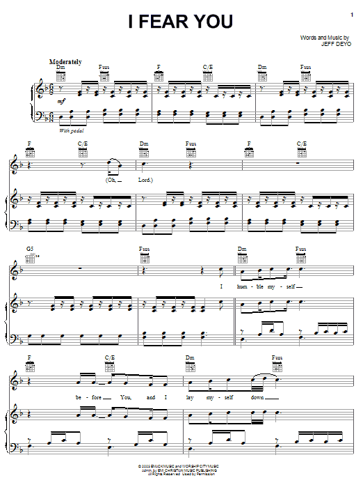 Jeff Deyo I Fear You sheet music notes and chords arranged for Piano, Vocal & Guitar Chords (Right-Hand Melody)