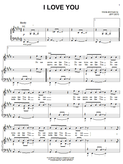Jeff Deyo I Love You sheet music notes and chords arranged for Piano, Vocal & Guitar Chords (Right-Hand Melody)