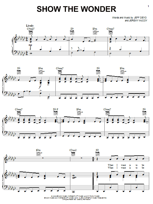Jeff Deyo Show The Wonder sheet music notes and chords arranged for Piano, Vocal & Guitar Chords (Right-Hand Melody)