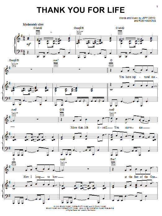 Jeff Deyo Thank You For Life sheet music notes and chords arranged for Piano, Vocal & Guitar Chords (Right-Hand Melody)