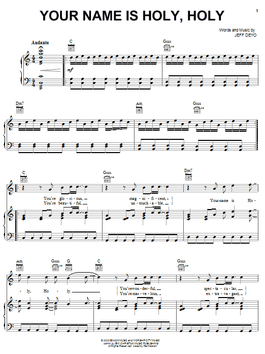 Jeff Deyo Your Name Is Holy sheet music notes and chords arranged for Piano, Vocal & Guitar Chords (Right-Hand Melody)
