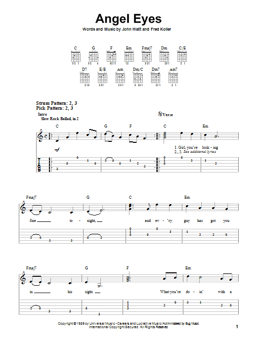 Jeff Healey Angel Eyes sheet music notes and chords arranged for Easy Guitar Tab