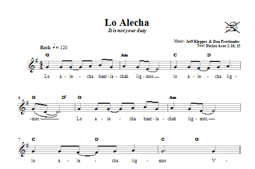 Jeff Klepper Lo Alecha (It Is Not Your Duty) sheet music notes and chords arranged for Lead Sheet / Fake Book