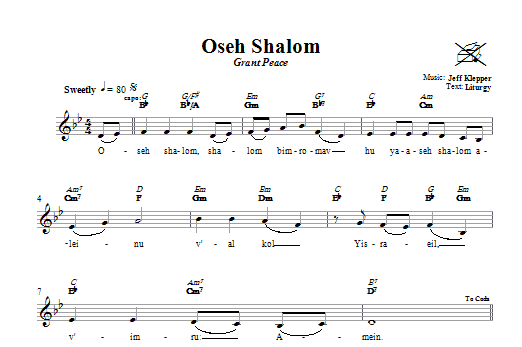Jeff Klepper Oseh Shalom (Grant Peace) sheet music notes and chords arranged for Lead Sheet / Fake Book