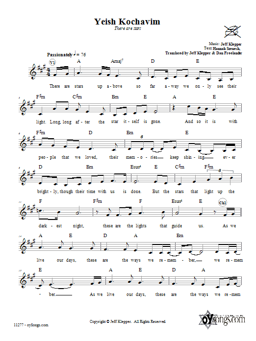Jeff Klepper Yeish Kochavim (There Are Stars) sheet music notes and chords arranged for Lead Sheet / Fake Book