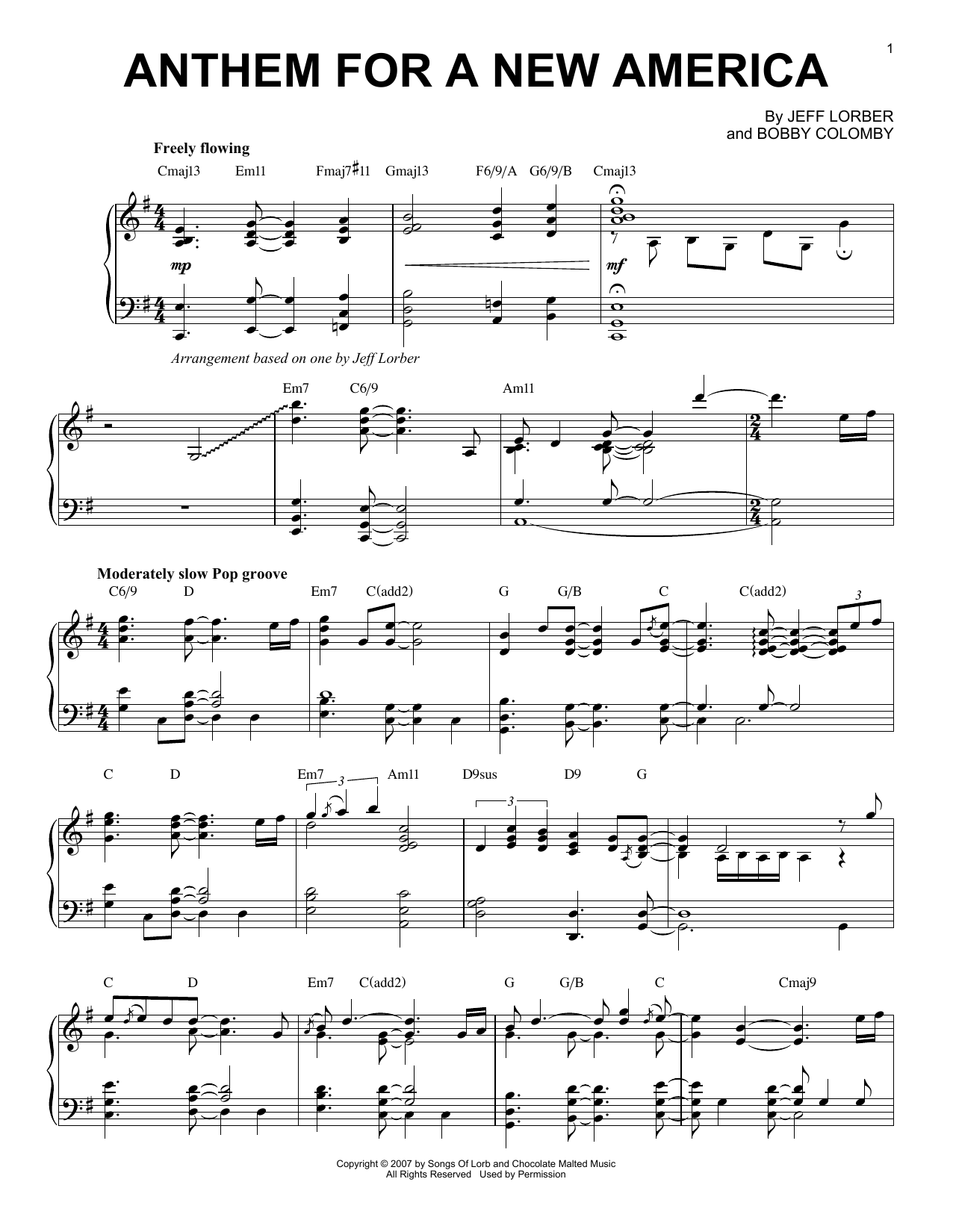 Jeff Lorber Anthem For A New America sheet music notes and chords arranged for Piano Transcription