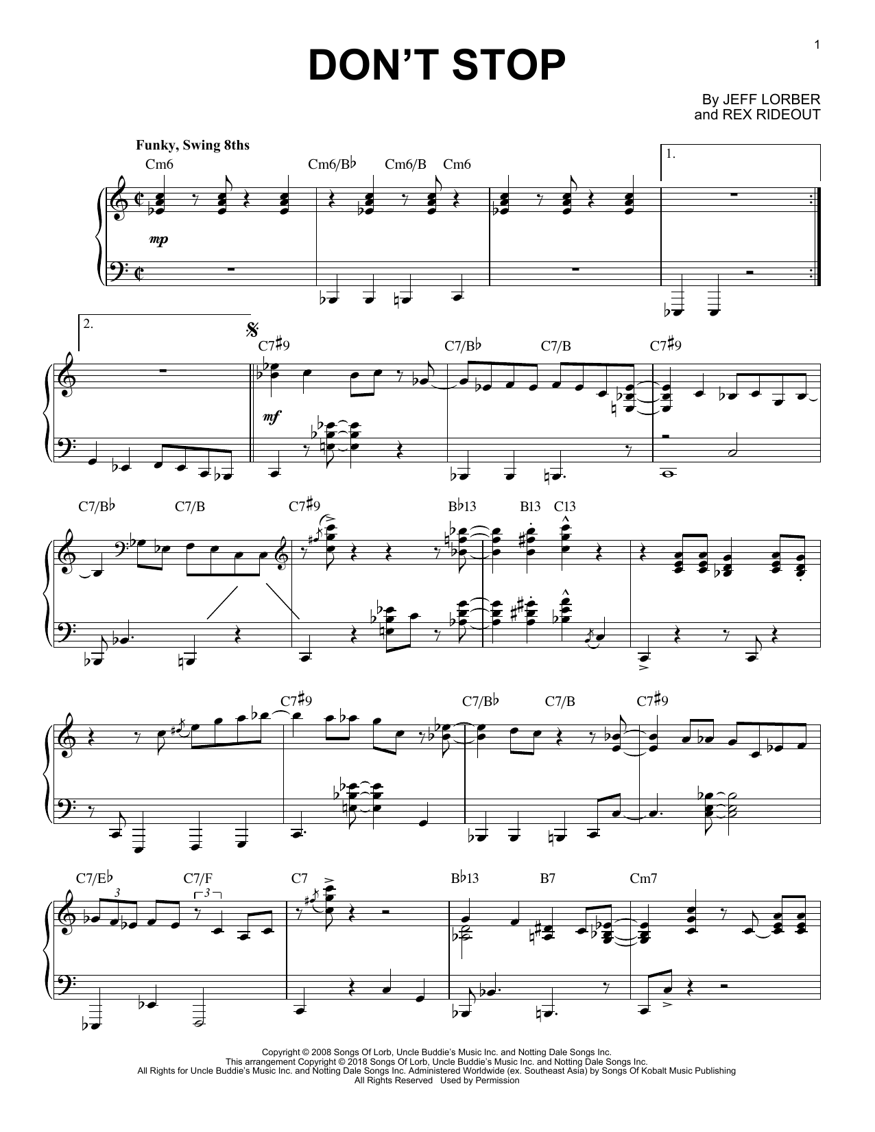 Jeff Lorber Don't Stop sheet music notes and chords arranged for Piano Solo