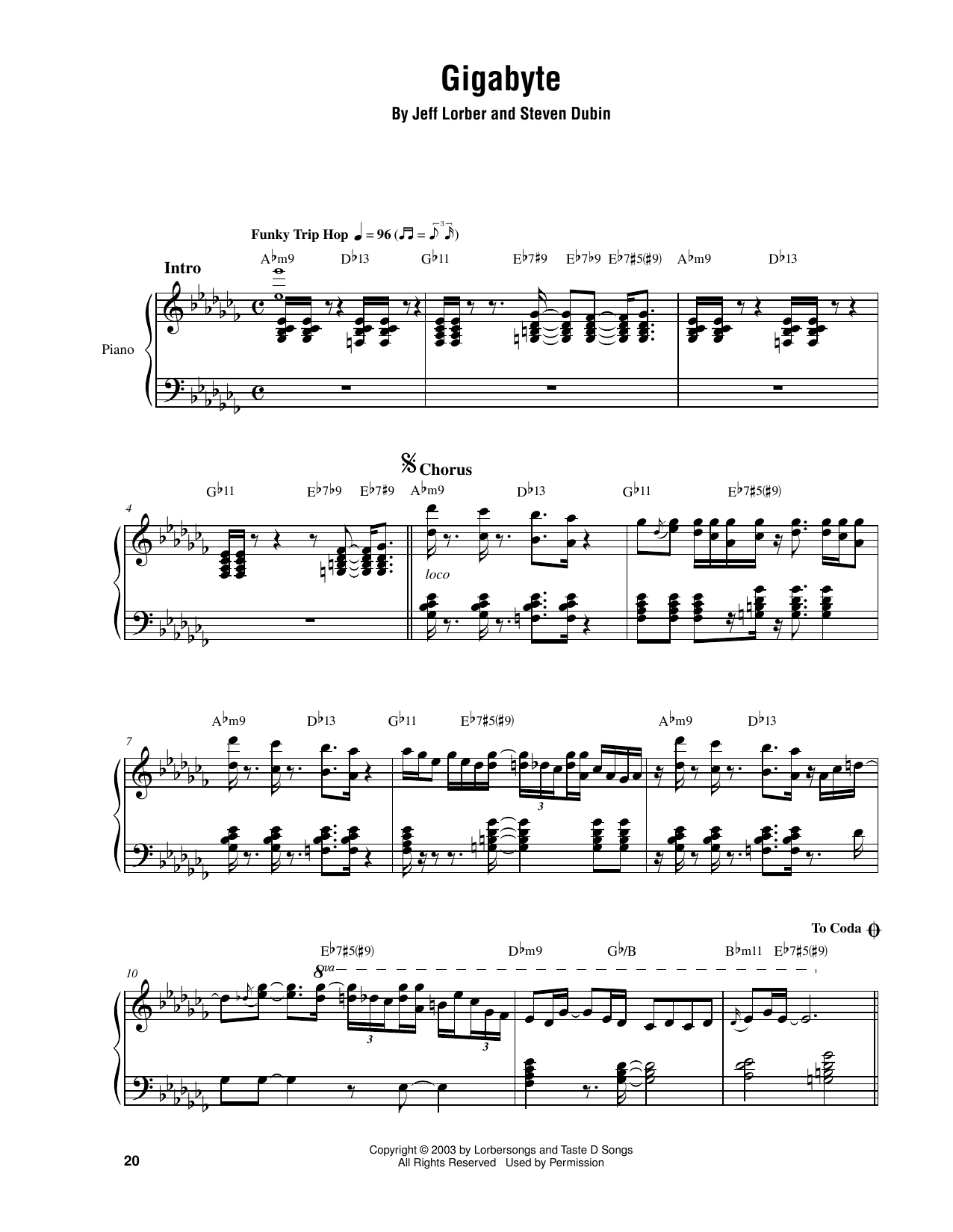 Jeff Lorber Gigabyte sheet music notes and chords arranged for Piano Transcription