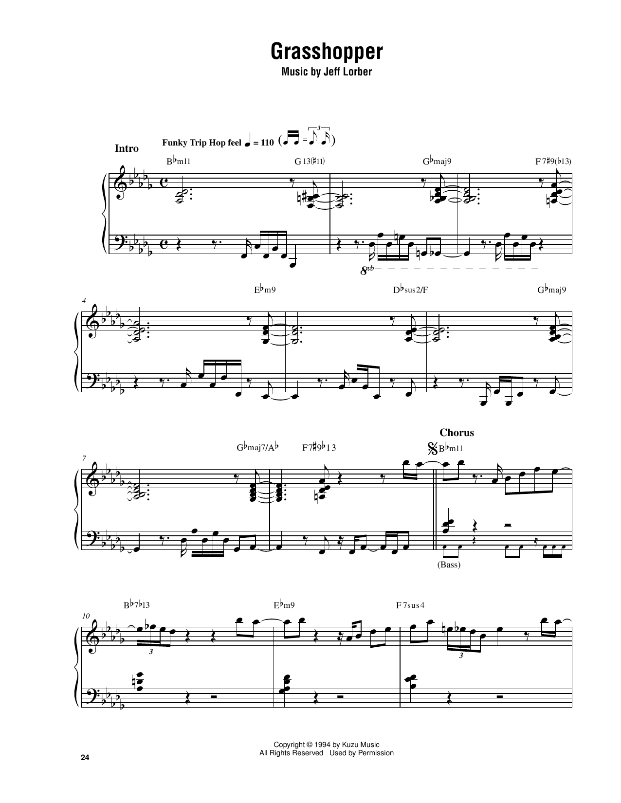 Jeff Lorber Grasshopper sheet music notes and chords arranged for Piano Transcription