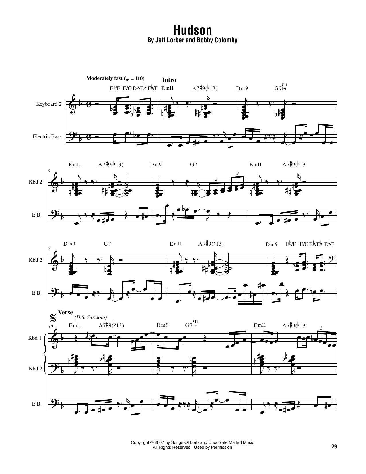 Jeff Lorber Hudson sheet music notes and chords arranged for Piano Transcription