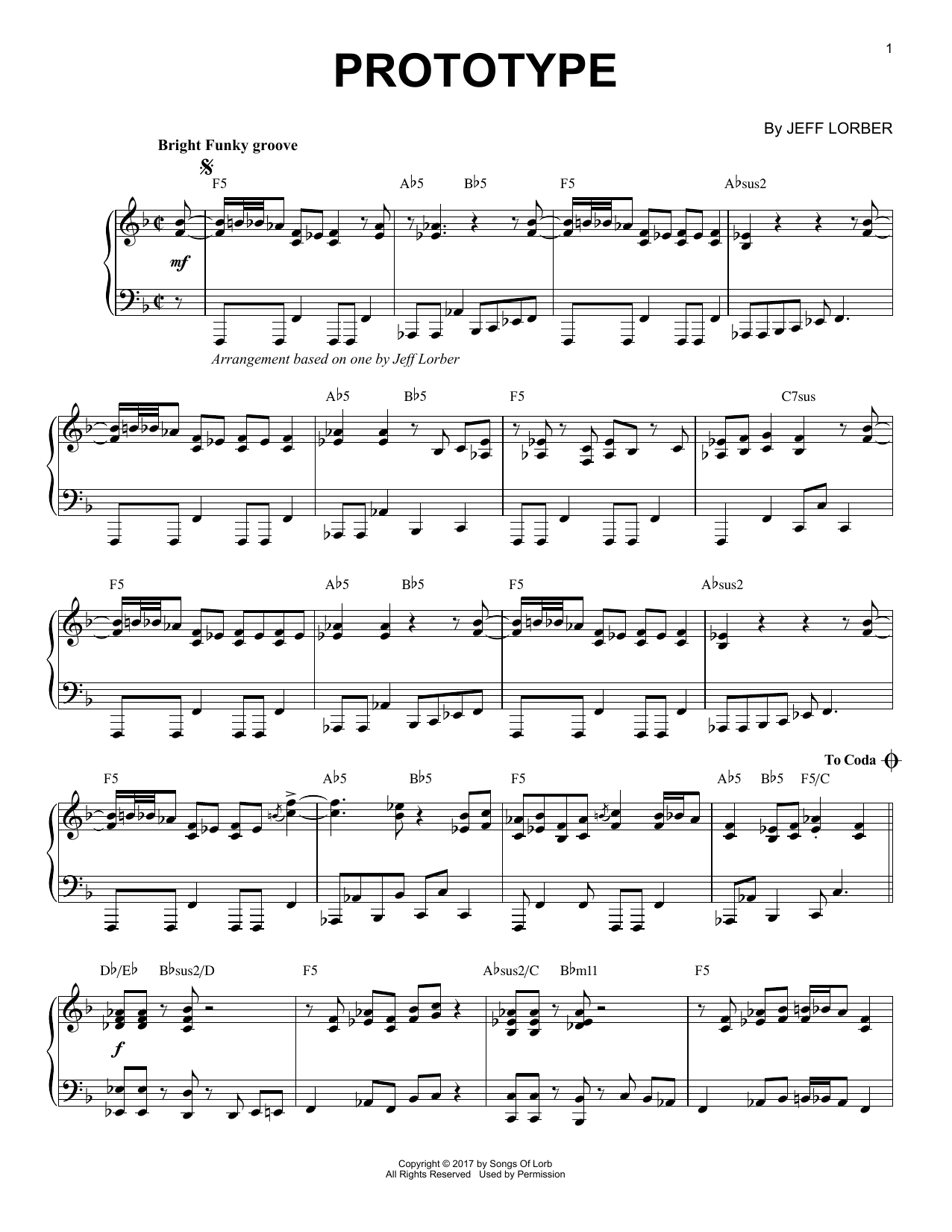 Jeff Lorber Prototype sheet music notes and chords arranged for Piano Solo