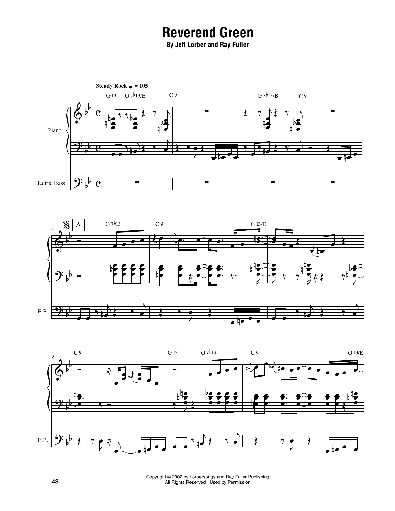 Jeff Lorber Reverend Green sheet music notes and chords arranged for Piano Transcription