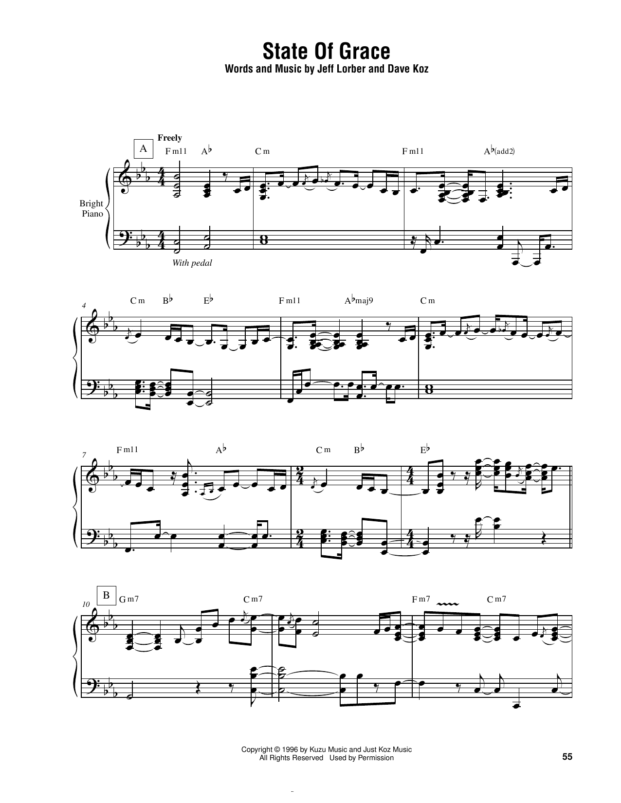Jeff Lorber State Of Grace sheet music notes and chords arranged for Piano Transcription