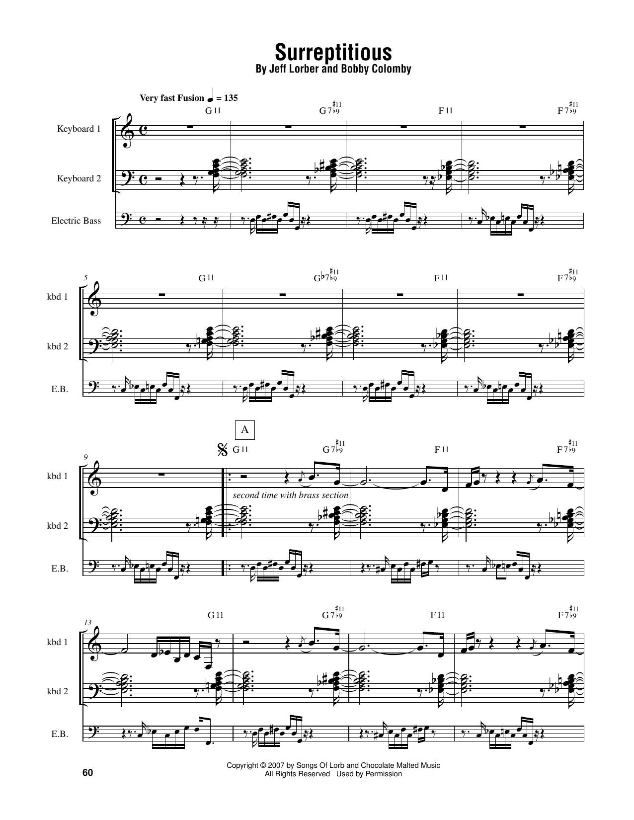 Jeff Lorber Surreptitious sheet music notes and chords arranged for Piano Transcription