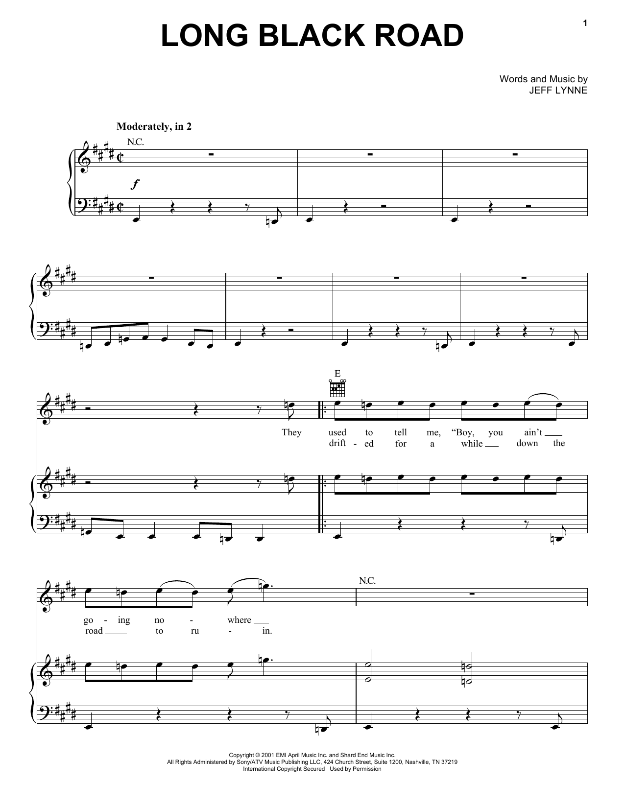 Jeff Lynne Long Black Road sheet music notes and chords arranged for Piano, Vocal & Guitar Chords (Right-Hand Melody)