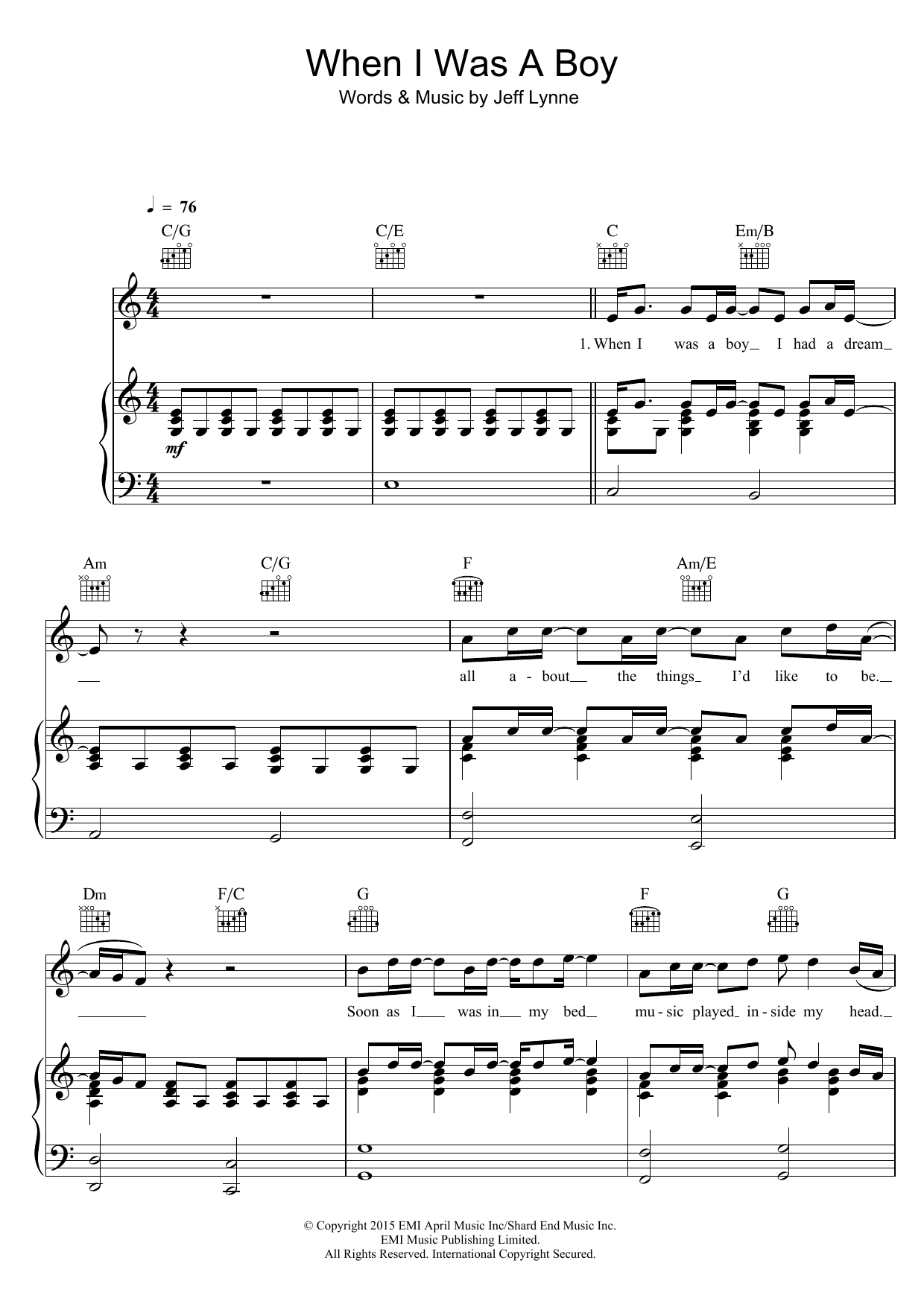Jeff Lynne's ELO When I Was A Boy sheet music notes and chords arranged for Piano, Vocal & Guitar Chords