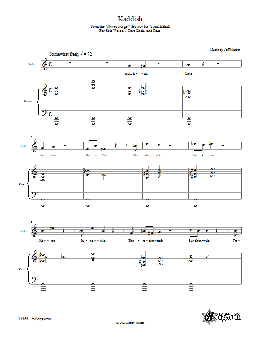 Jeff Marder Kaddish sheet music notes and chords arranged for Piano, Vocal & Guitar Chords (Right-Hand Melody)