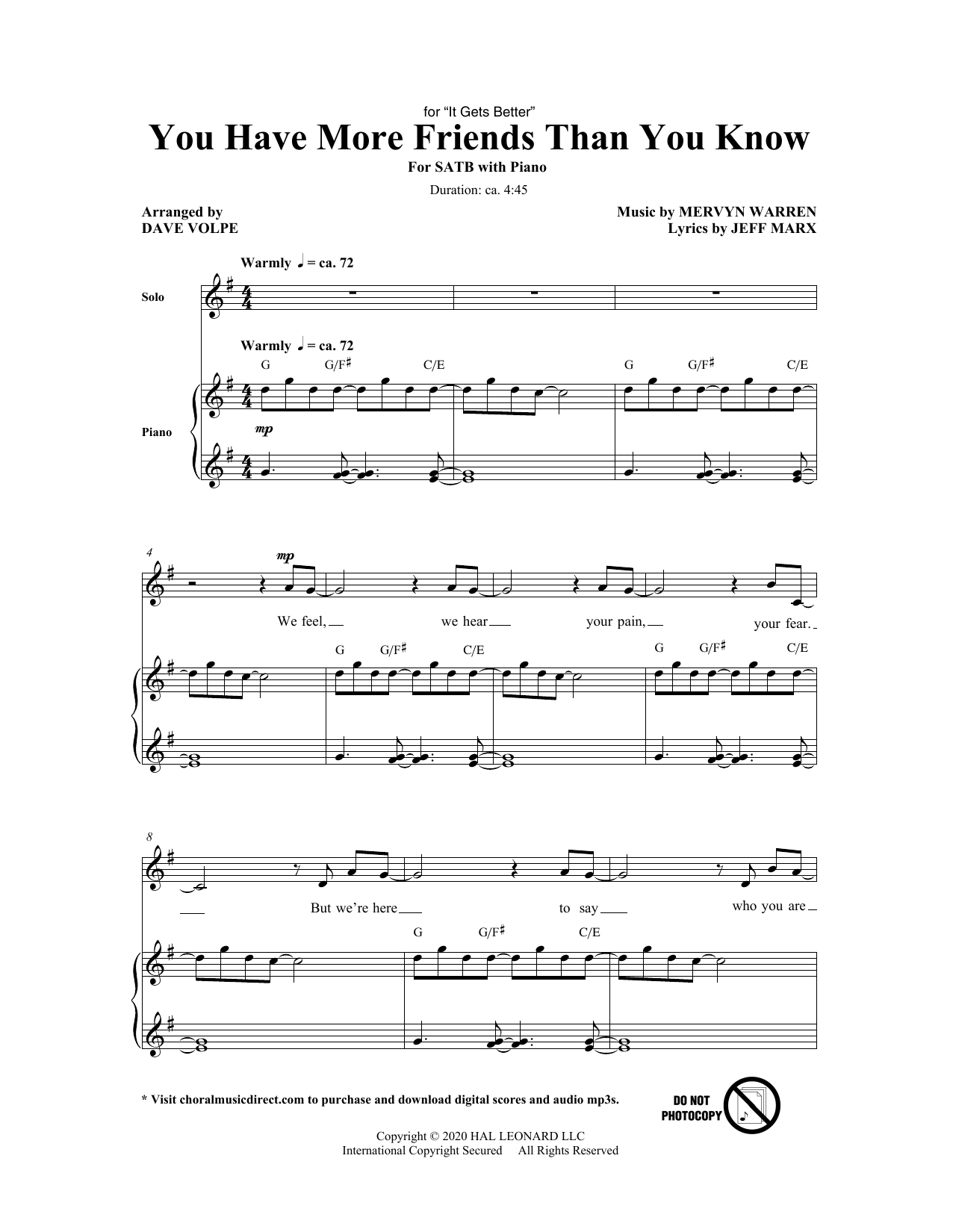 Jeff Marx and Mervyn Warren You Have More Friends Than You Know (arr. Dave Volpe) sheet music notes and chords arranged for SATB Choir