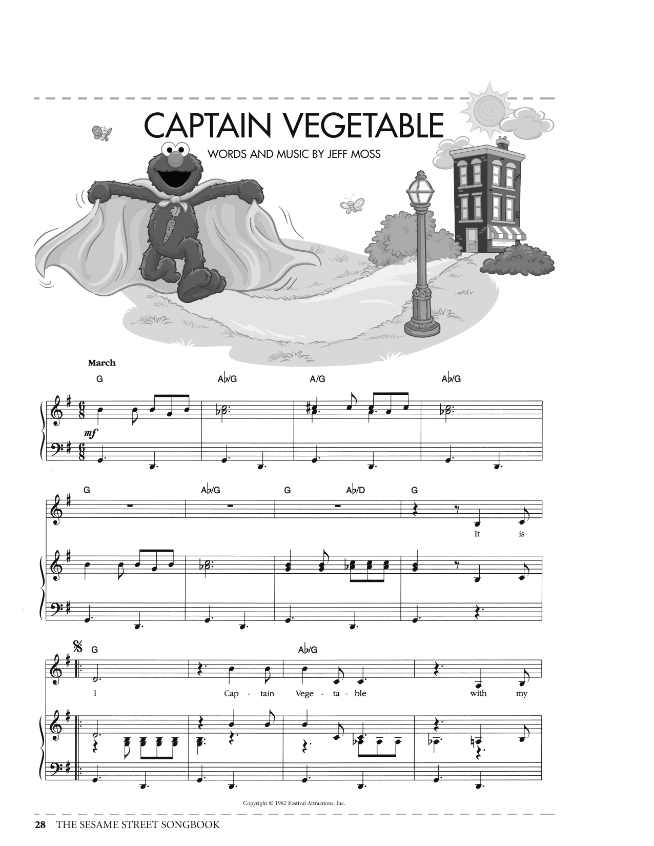Jeff Moss Captain Vegetable (from Sesame Street) sheet music notes and chords arranged for Piano, Vocal & Guitar Chords (Right-Hand Melody)