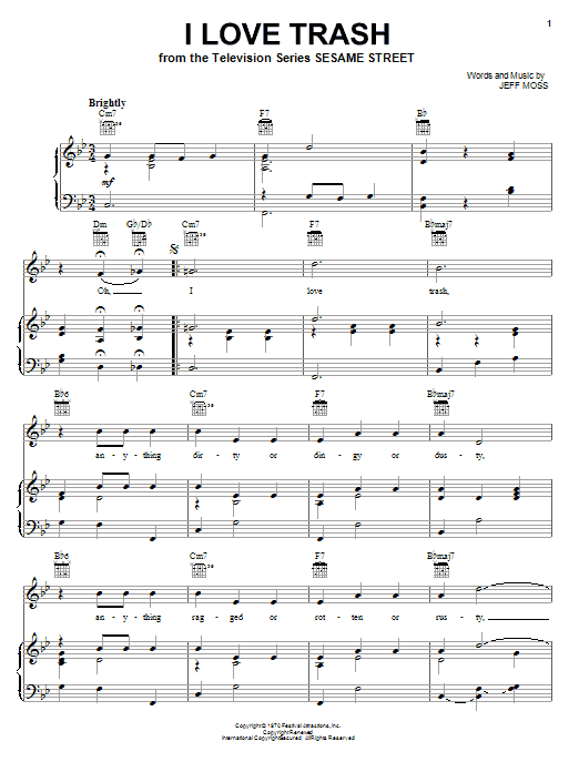 Jeff Moss I Love Trash sheet music notes and chords arranged for Piano, Vocal & Guitar Chords (Right-Hand Melody)