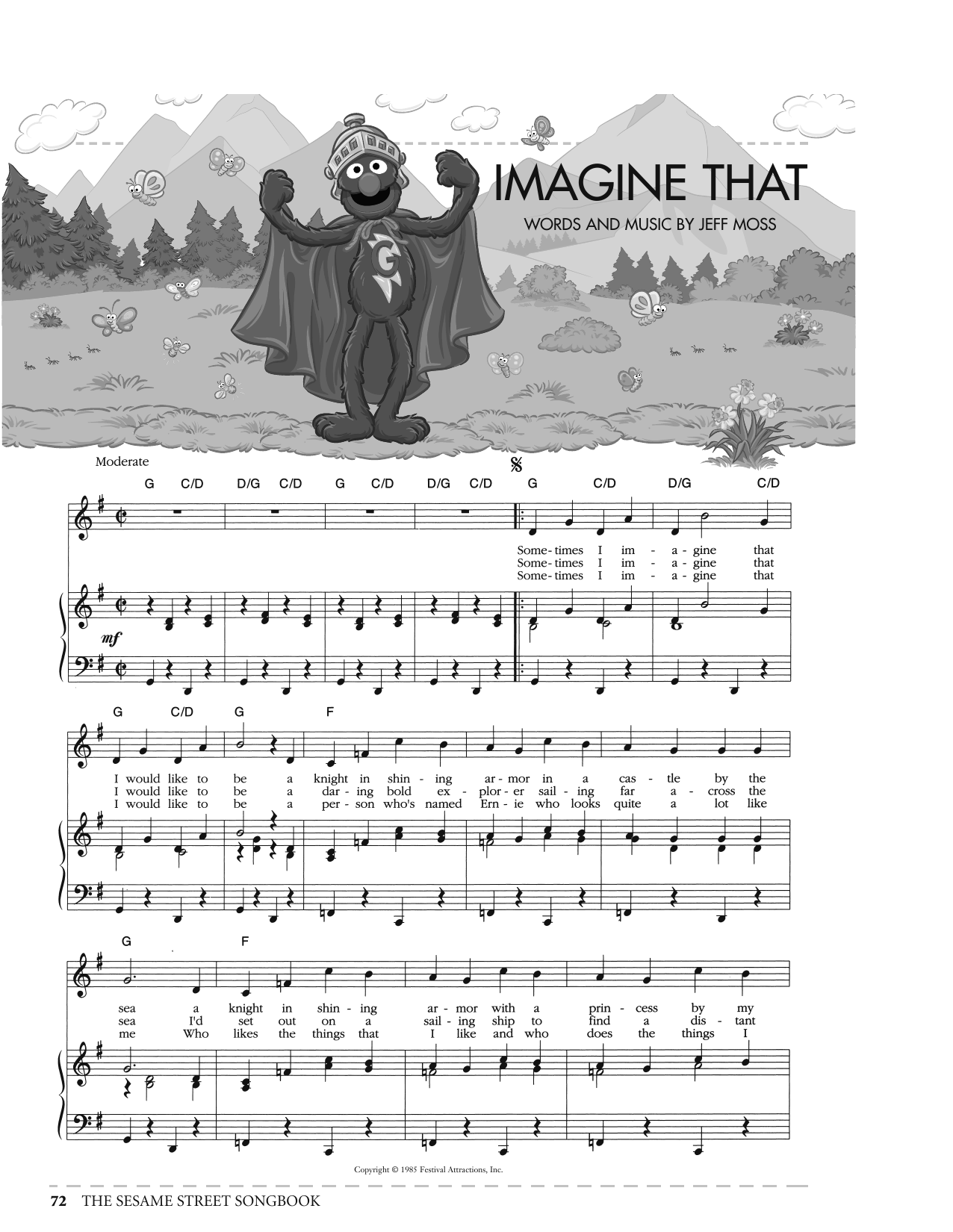 Jeff Moss Imagine That (from Sesame Street) sheet music notes and chords arranged for Piano, Vocal & Guitar Chords (Right-Hand Melody)