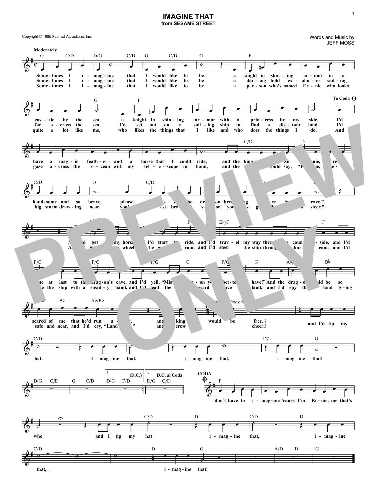 Jeff Moss Imagine That sheet music notes and chords arranged for Lead Sheet / Fake Book