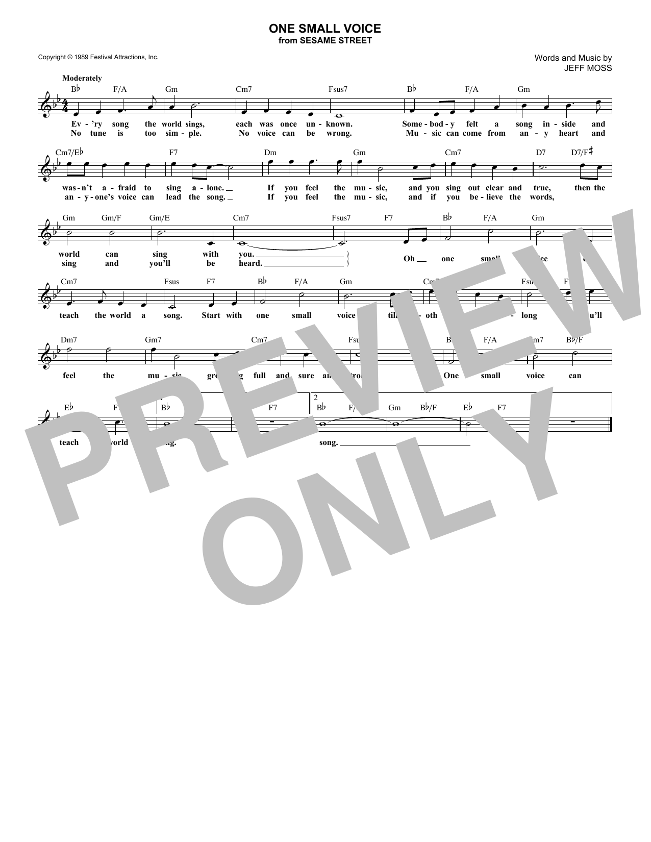 Jeff Moss One Small Voice (from Sesame Street) sheet music notes and chords arranged for Lead Sheet / Fake Book