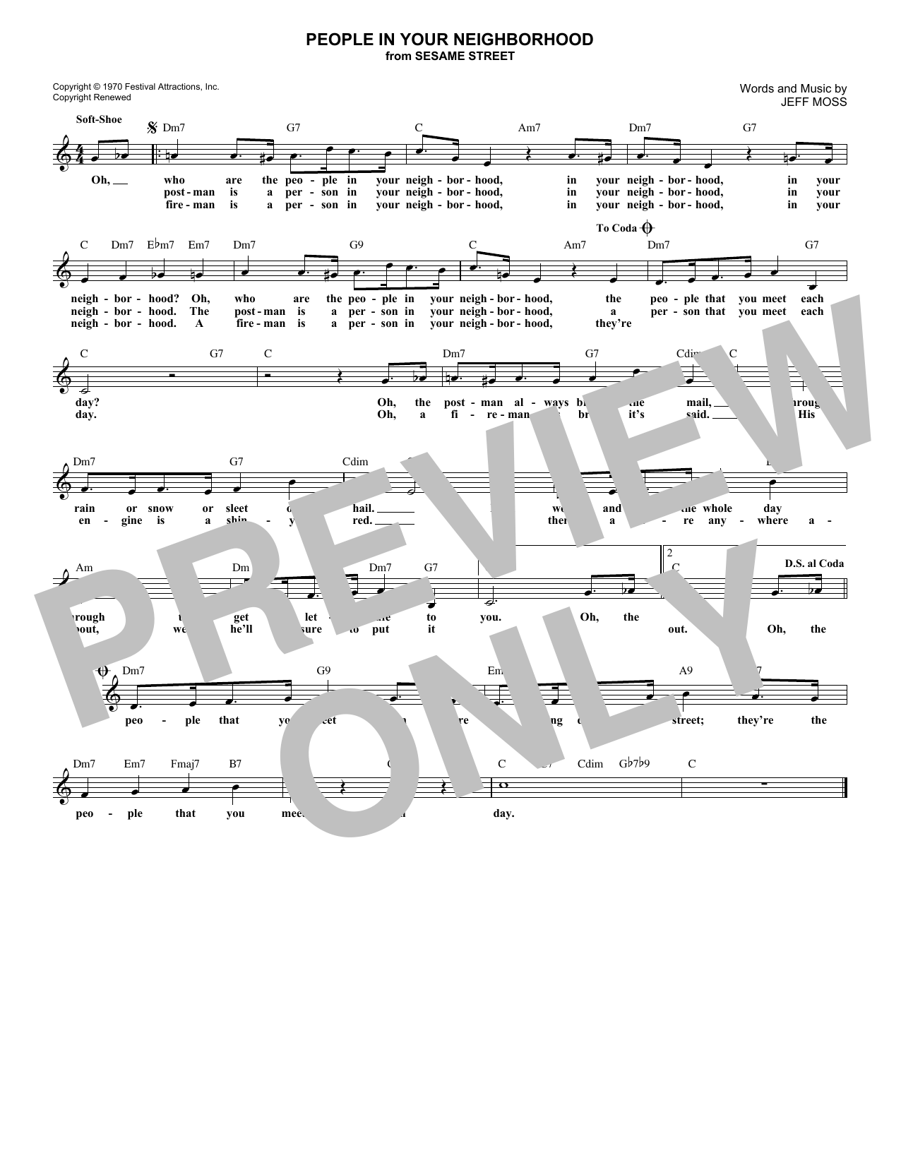 Jeff Moss People In Your Neighborhood (from Sesame Street) sheet music notes and chords arranged for Lead Sheet / Fake Book