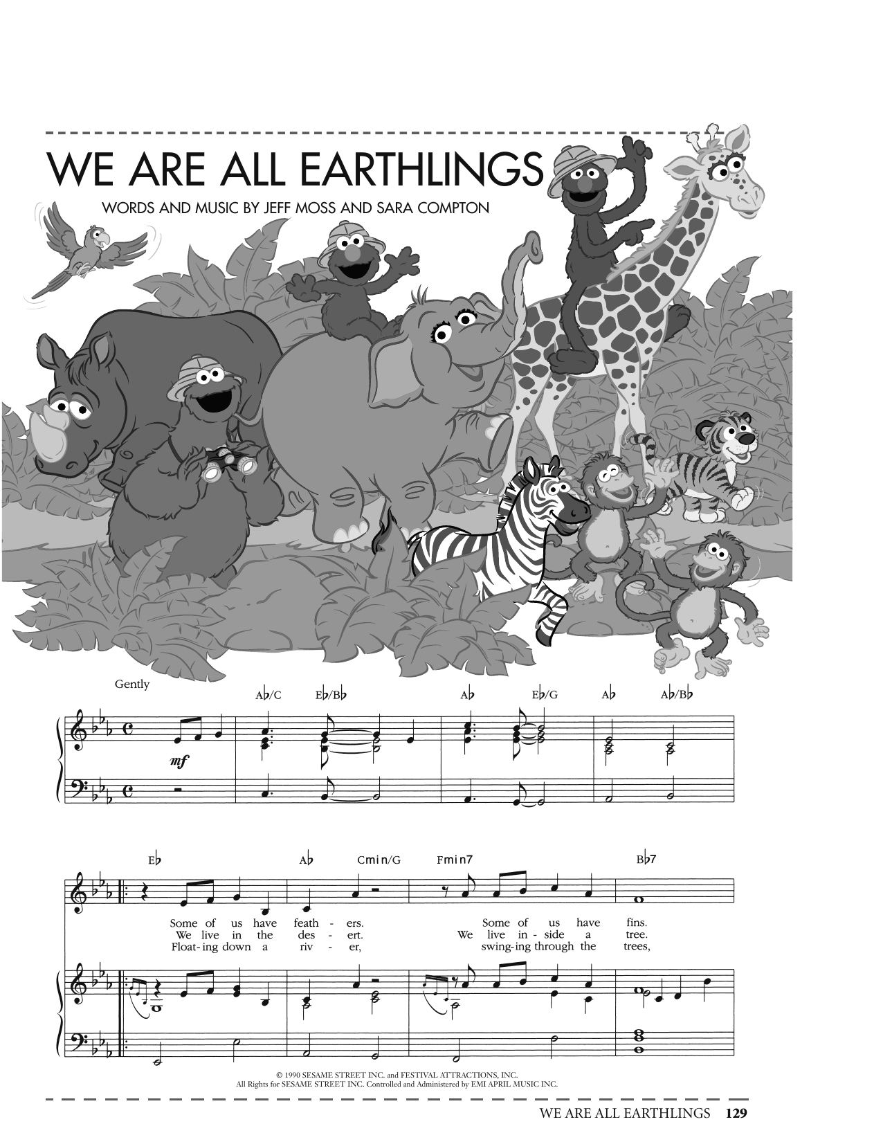 Jeff Moss We Are All Earthlings (from Sesame Street) sheet music notes and chords arranged for Piano, Vocal & Guitar Chords (Right-Hand Melody)