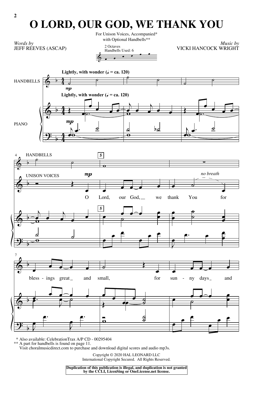 Jeff Reeves and Vicki Hancock Wright O Lord, Our God, We Thank You sheet music notes and chords arranged for Unison Choir