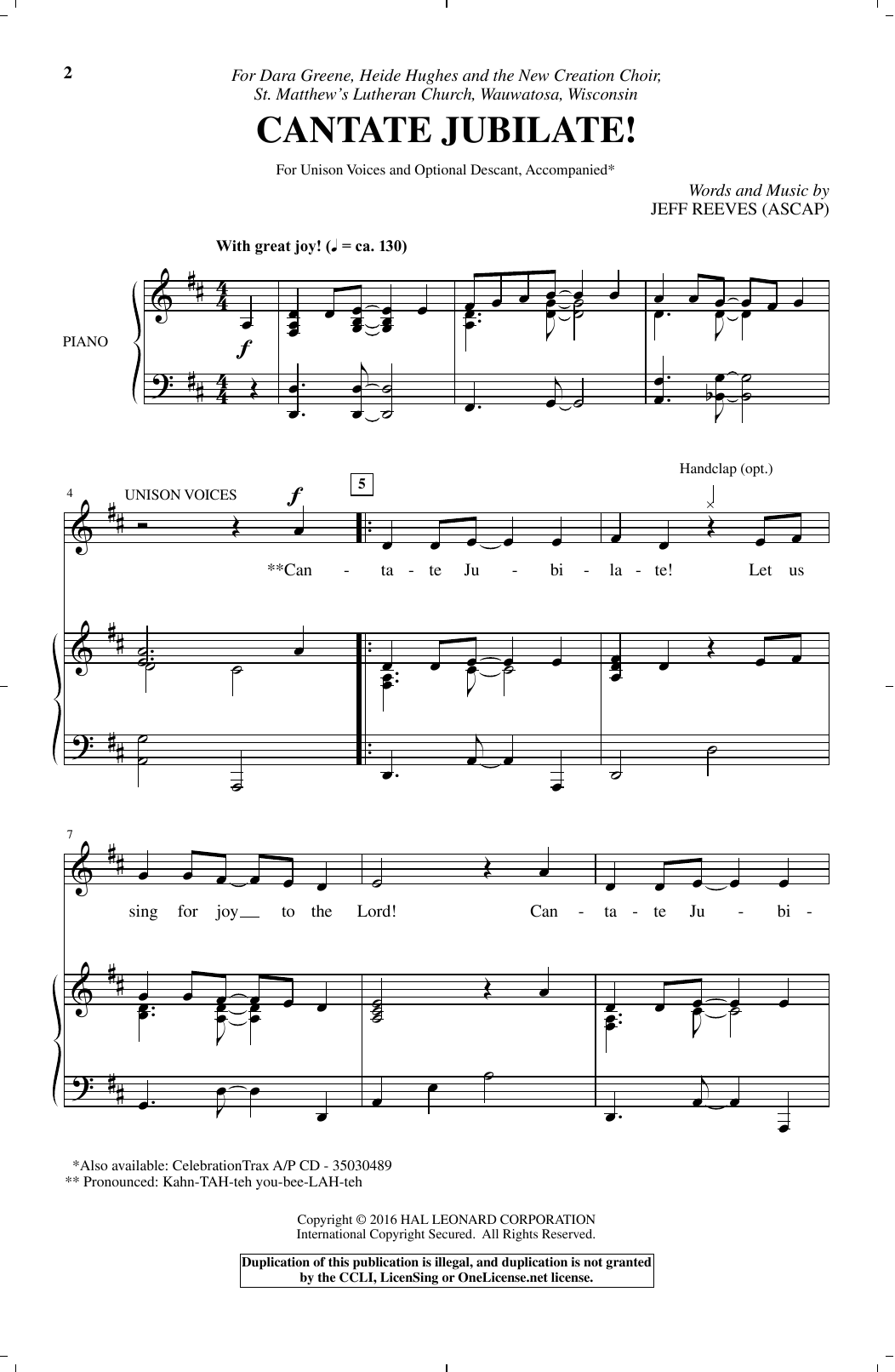 Jeff Reeves Cantate Jubilate! sheet music notes and chords arranged for Choir
