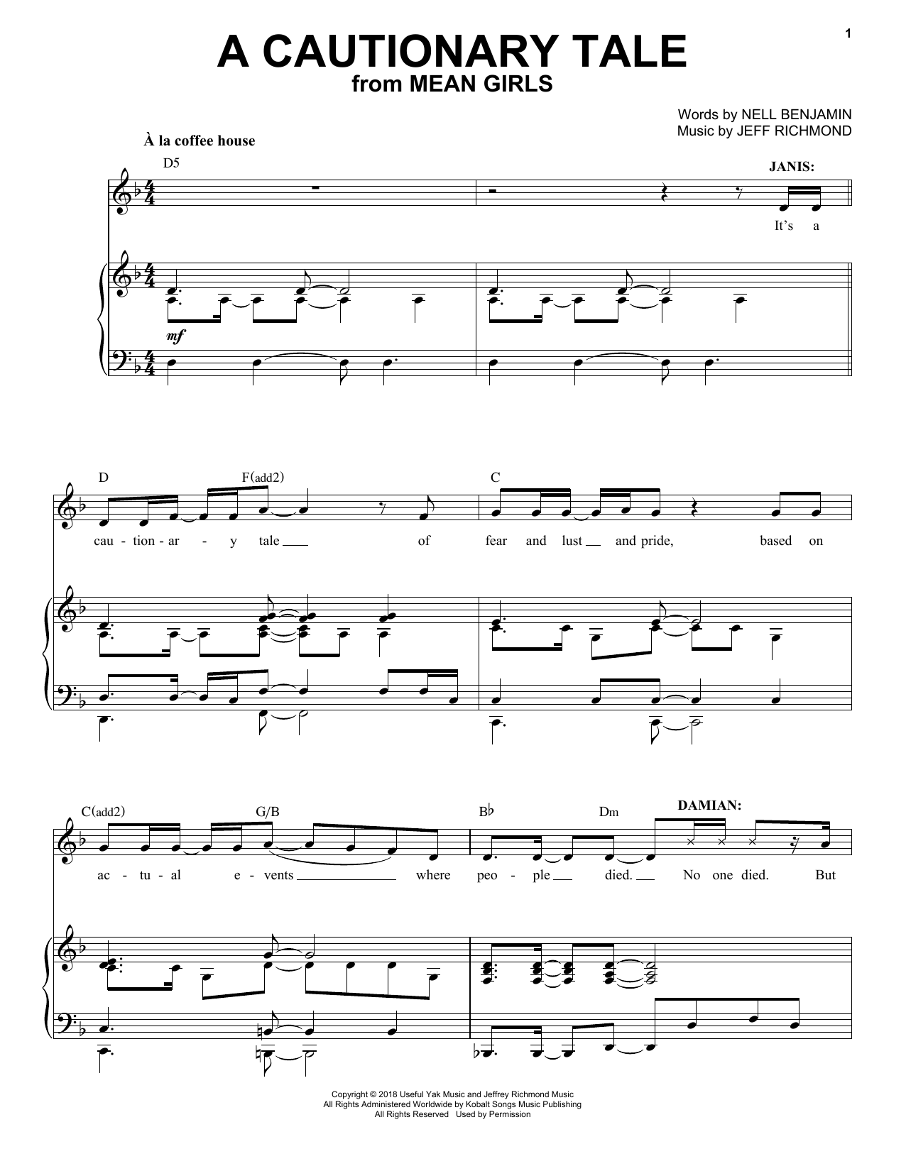 Jeff Richmond & Nell Benjamin A Cautionary Tale (from Mean Girls: The Broadway Musical) sheet music notes and chords arranged for Piano & Vocal