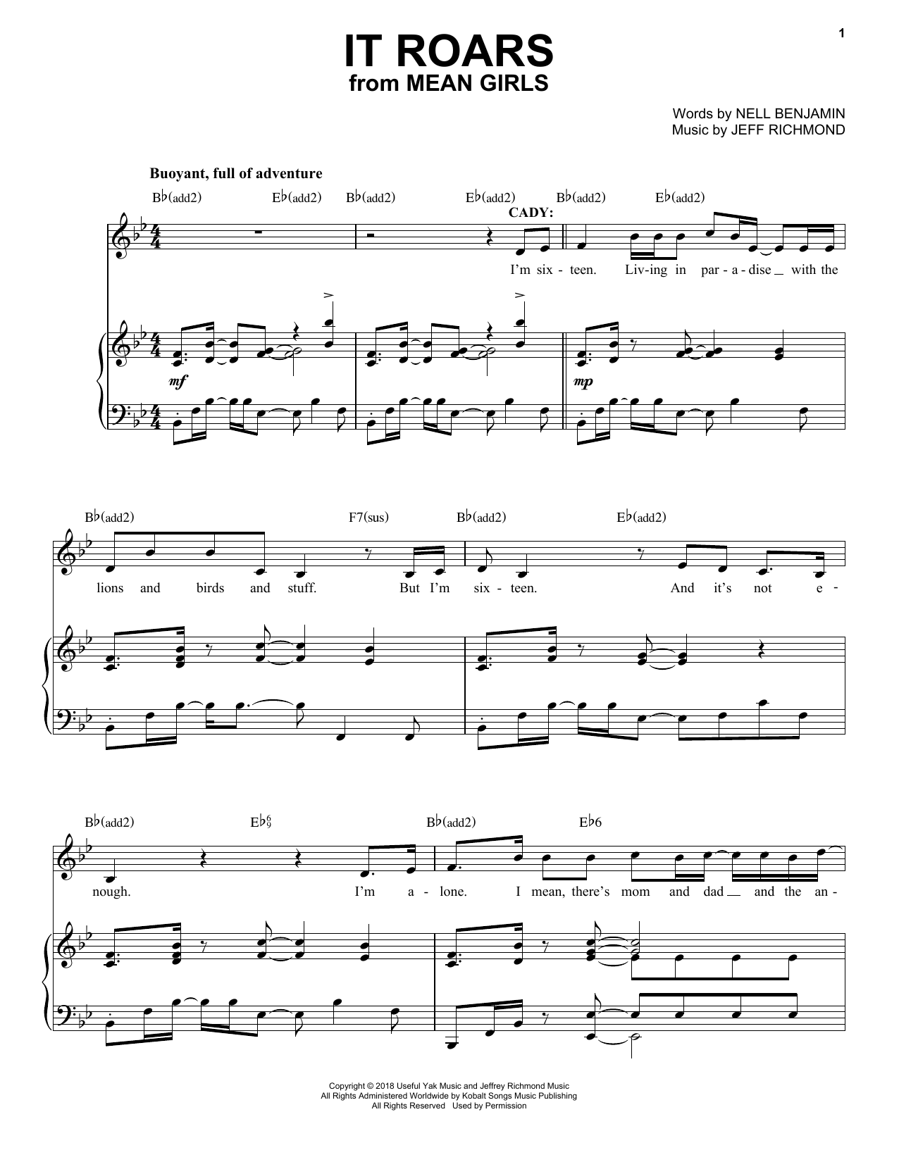 Jeff Richmond & Nell Benjamin It Roars (from Mean Girls: The Broadway Musical) sheet music notes and chords arranged for Piano & Vocal