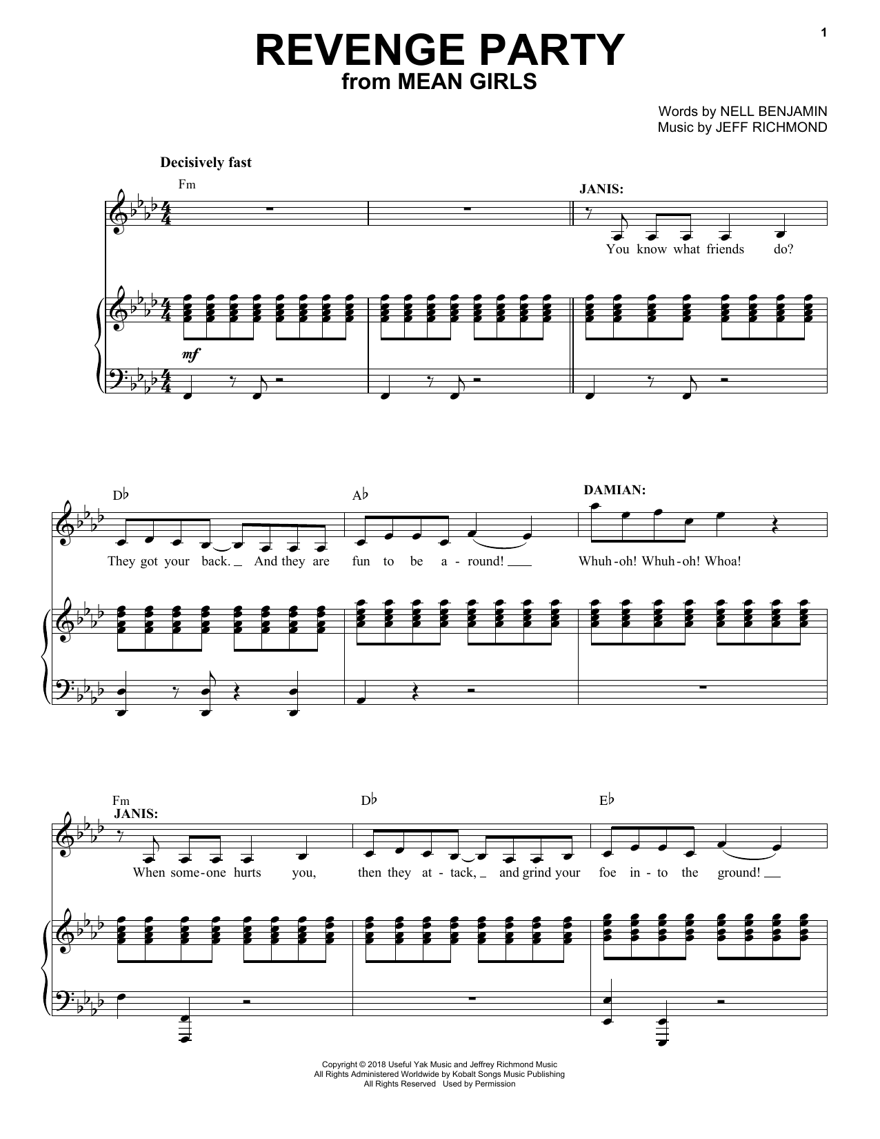 Jeff Richmond & Nell Benjamin Revenge Party (from Mean Girls: The Broadway Musical) sheet music notes and chords arranged for Piano & Vocal